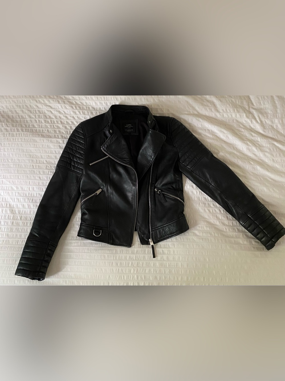 Zara Black Quilted Leather Moto Jacket